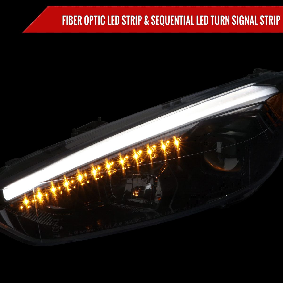 2015-2018 Ford Focus LED Sequential Signal Projector Headlights (Jet Black Housing/Clear Lens)