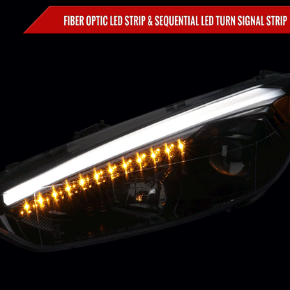 2015-2018 Ford Focus LED Sequential Signal Projector Headlights (Jet Black Housing/Clear Lens)