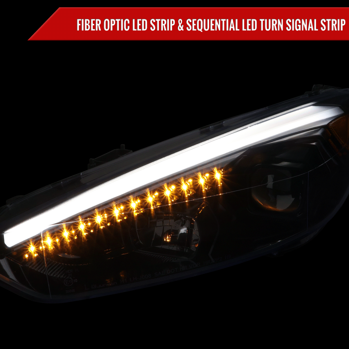 2015-2018 Ford Focus LED Sequential Signal Projector Headlights (Glossy Black Housing/Smoked Lens)