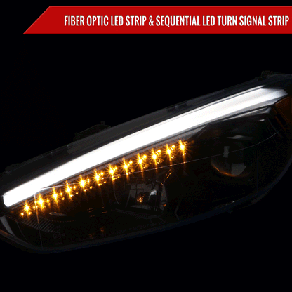 2015-2018 Ford Focus LED Sequential Signal Projector Headlights (Glossy Black Housing/Smoked Lens)
