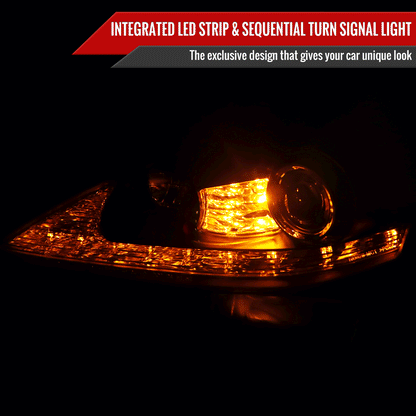 2006-2010 Lexus IS250/IS350 SMD LED Light Strip Projector Headlights w/ Sequential Turn Signals (Glossy Black Housing/Smoked Lens)