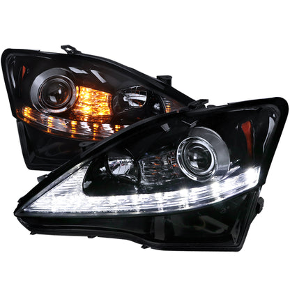 2006-2010 Lexus IS250/IS350 SMD LED Light Strip Projector Headlights w/ Sequential Turn Signals (Glossy Black Housing/Smoked Lens)