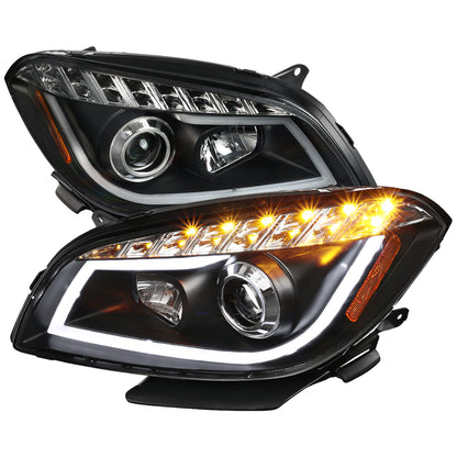 2008-2012 Chevrolet Malibu LS LT LTZ Hybrid LED Bar Projector Headlights w/ LED Turn Signal Lights (Matte Black Housing/Clear Lens)