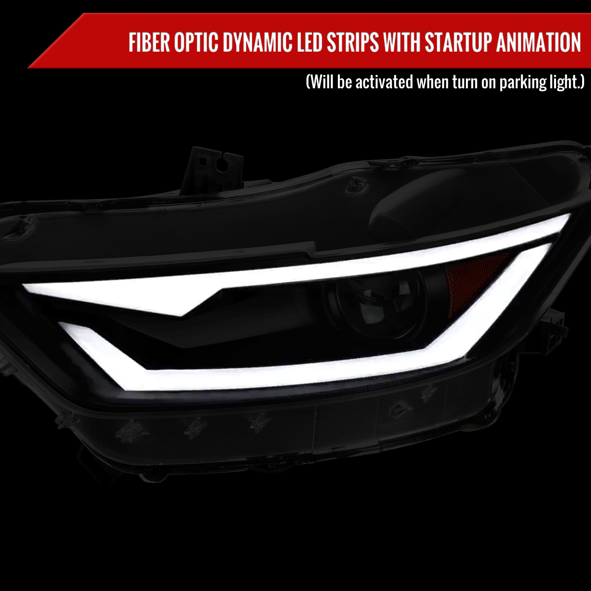 2015-2017 Ford Mustang / 2018-2020 Mustang Shelby LED Bar Xenon HID Projector Headlights (Black Housing/Smoked Lens)