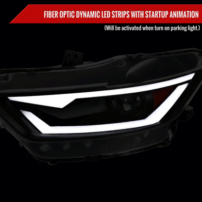 2015-2017 Ford Mustang / 2018-2020 Mustang Shelby LED Bar Xenon HID Projector Headlights (Black Housing/Smoked Lens)