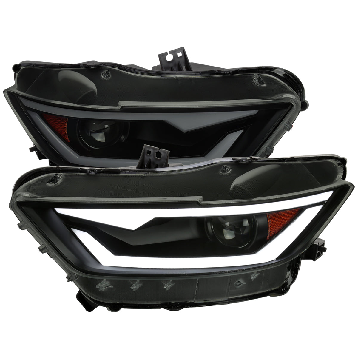 2015-2017 Ford Mustang / 2018-2020 Mustang Shelby LED Bar Xenon HID Projector Headlights (Black Housing/Smoked Lens)