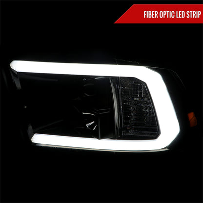 2009-2018 Dodge RAM 1500 / 2019-2021 RAM Classic / 2010-2018 2500 3500 LED C-Bar Projector Headlights (Glossy Black Housing/Smoked Lens)