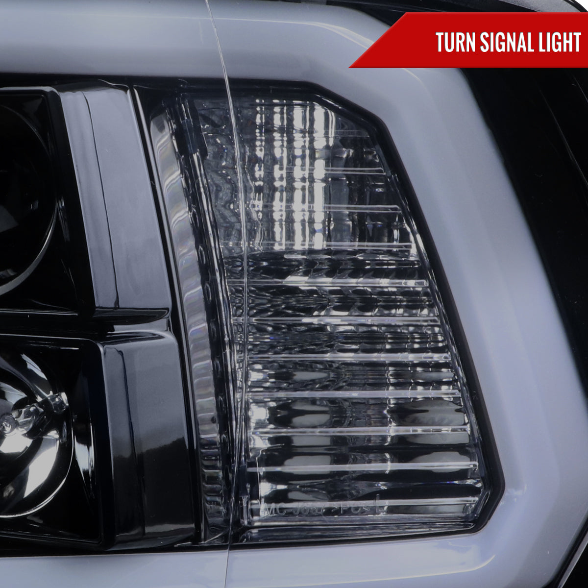 2009-2018 Dodge RAM 1500 / 2019-2021 RAM Classic / 2010-2018 2500 3500 LED C-Bar Projector Headlights (Glossy Black Housing/Smoked Lens)