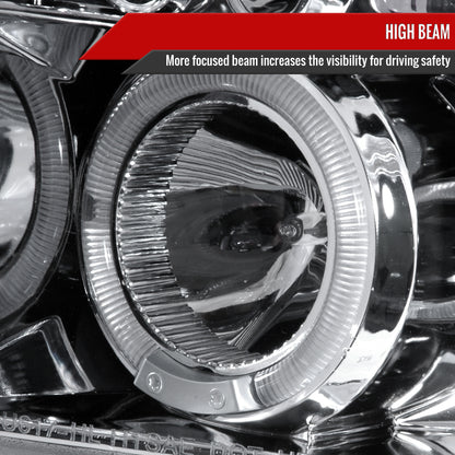 1994-2001 Dodge RAM 1500 2500 3500 Dual Halo Projector Headlights (Chrome Housing/Clear Lens)