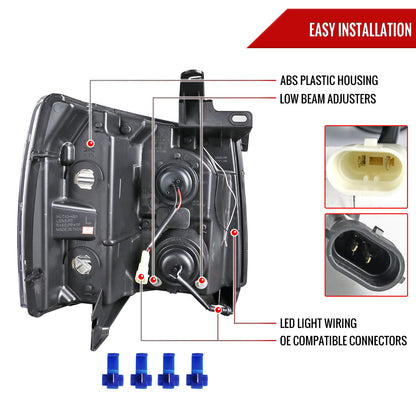 2007-2013 Chevrolet Silverado 1500/ 2007-2014 Silverado 2500HD 3500HD LED C-Bar Projector Headlights (Glossy Black Housing/Smoked Lens)