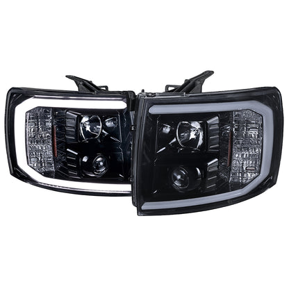 2007-2013 Chevrolet Silverado 1500/ 2007-2014 Silverado 2500HD 3500HD LED C-Bar Projector Headlights (Glossy Black Housing/Smoked Lens)
