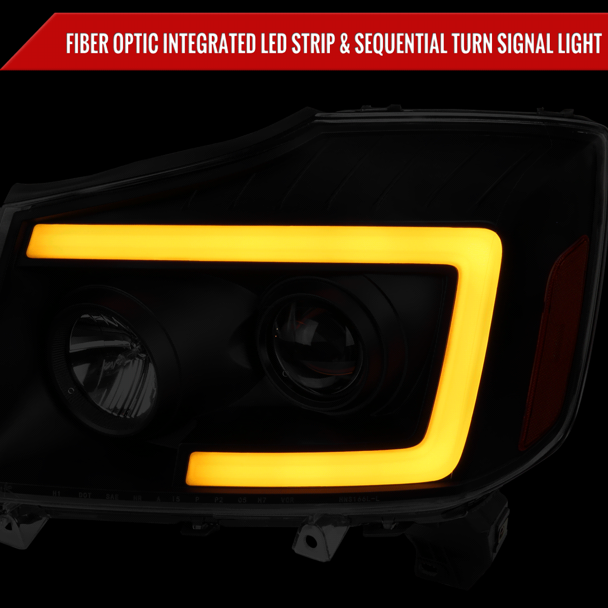 2004-2015 Nissan Titan/ 2004-2007 Armada LED C-Bar Projector Headlights w/ Switchback Sequential Turn Signals (Black Housing/Smoked Lens)