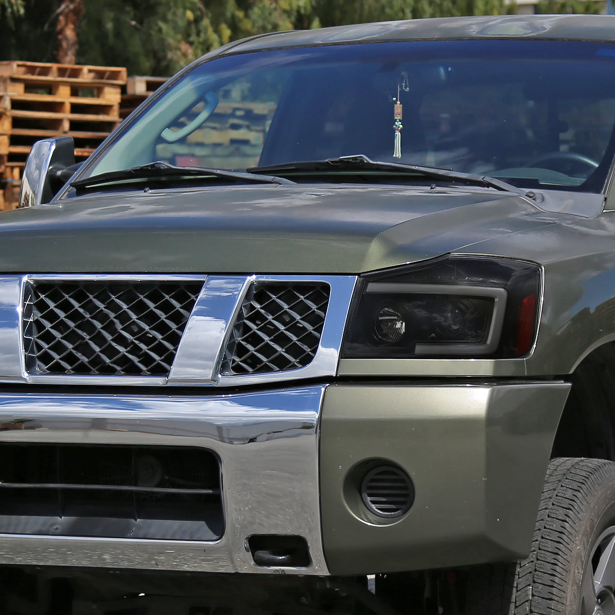 2004-2015 Nissan Titan/ 2004-2007 Armada LED C-Bar Projector Headlights w/ Switchback Sequential Turn Signals (Black Housing/Smoked Lens)