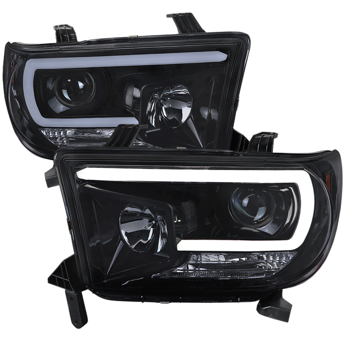 2007-2013 Toyota Tundra/ 2008-2017 Sequoia LED C-Bar Projector Headlights (Glossy Black Housing/Smoked Lens)