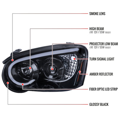 2004-2005 Subaru Impreza WRX/STI Outback Projector Headlights w/ LED Light Bar (Glossy Black Housing/Smoked Lens)