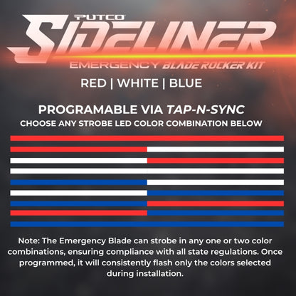 Putco 11-23 Dodge Charger Police Pursuit Blade Rocker Kits Sideliners - Red/Blue w/ White Override