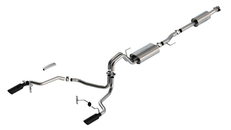 Borla 3.3L F-150 2021 Cat-Back | Ford F-150 (21) 3.3L / XL/XLT/Lariat/KR/Plnm/LTD | Split Rear Exit 4" Black Chrome Tips (140879BC)