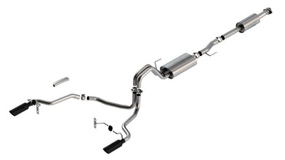Borla 3.3L F-150 2021 Cat-Back | Ford F-150 (21) 3.3L / XL/XLT/Lariat/KR/Plnm/LTD | Split Rear Exit 4" Black Chrome Tips (140879BC)