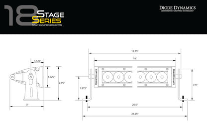 Diode Dynamics 18 In LED Light Bar Single Row Straight Clear Combo Each Stage Series