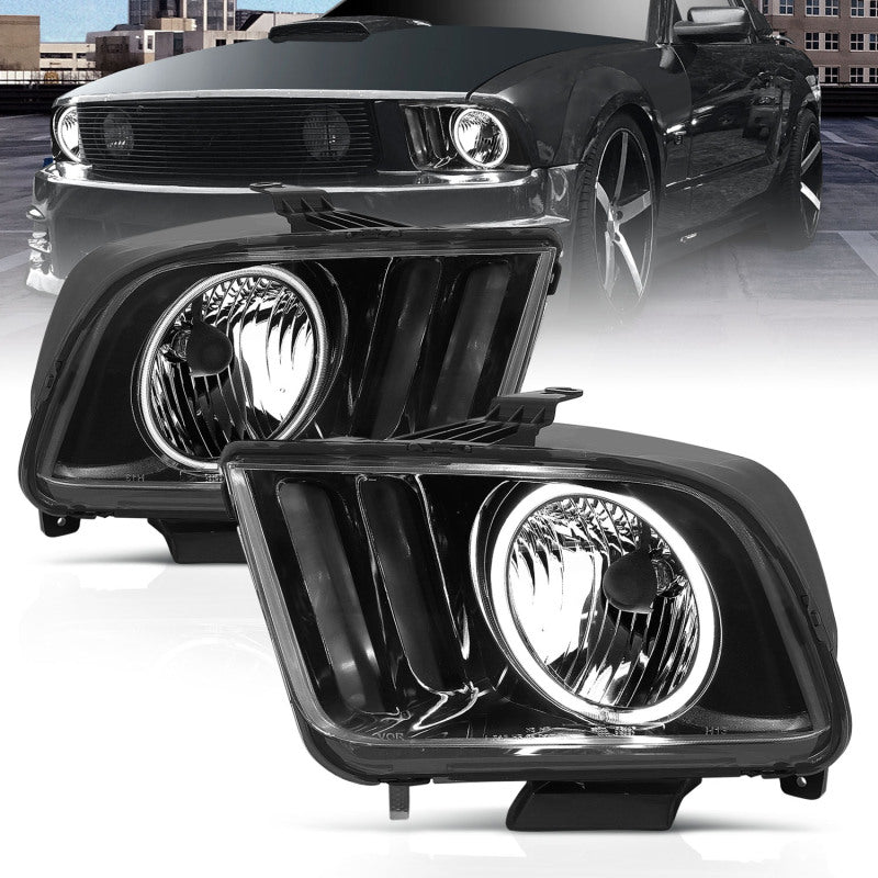 ANZO 05-09 Ford Mustang Crystal Headlights w/Halo Black CCFL Pair | Mustang (121033)