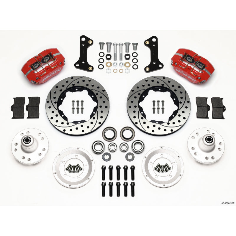 Wilwood Dynapro Dust-Boot Big Brake Front Brake System - 4 Piston Caliper - 11.00 in Drilled/Slotted Iron Rotor - Offset Hat - Red - GM F-Body/X-Body 1967-72