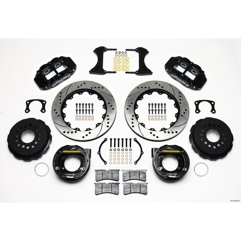 Wilwood Forged Narrow Superlite 4R Big Brake Rear Parking Brake Kit - Black Powder Coat Caliper - SRP Drilled & Slotted Rotor