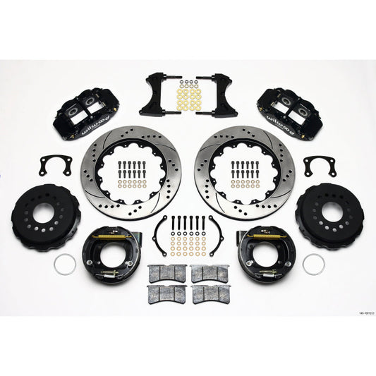 Wilwood Forged Narrow Superlite 4R Big Brake Rear Parking Brake Kit - Black Powder Coat Caliper - SRP Drilled & Slotted Rotor