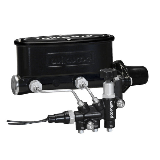 Wilwood Aluminum Tandem Master Cylinder Kit w/ Bracket and Proportioning Valve - 1-1/8" Bore - Black