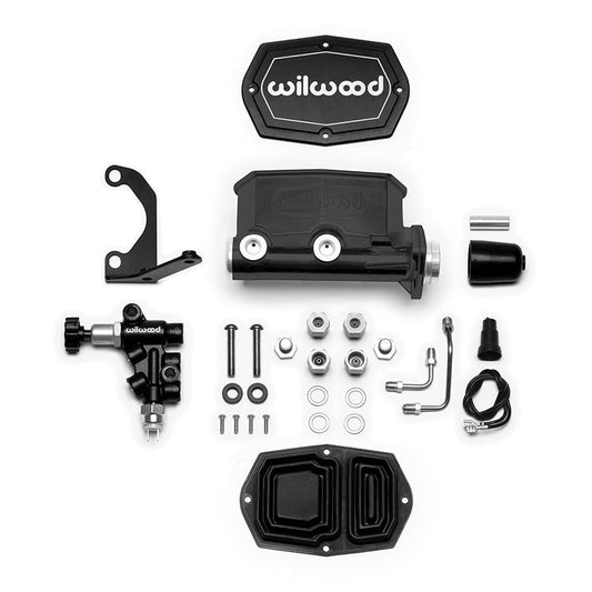 Wilwood Tandem Master Cylinder - 1" Bore - 1.100" Stroke - Integral Reservoir - Proportioning Valve - Black
