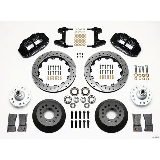 Wilwood Dynalite Front Brake System - 6 Piston Caliper - 12.88 in Drilled/Slotted Rotor - Offset Hat - Black - Ford Mustang 1974-78