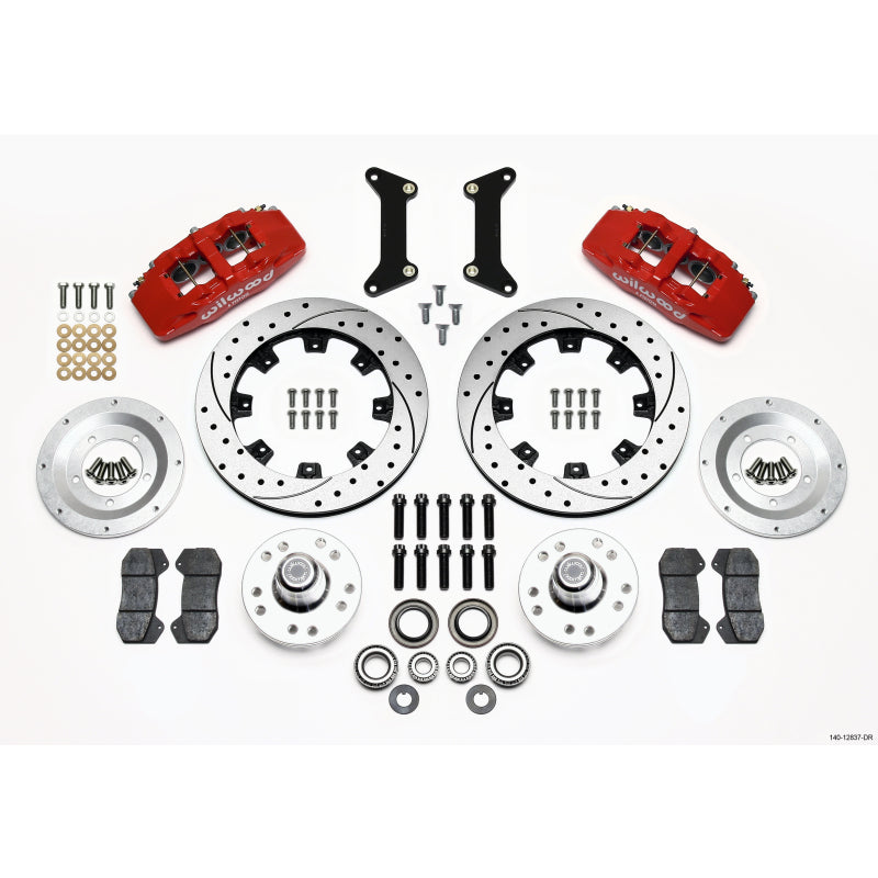 Wilwood Dynapro Front Brake System - 6 Piston Caliper - 12.19 in Drilled / Slotted  Rotor - Offset Hub - Red Powder Coat - GM G-Body 1980-87