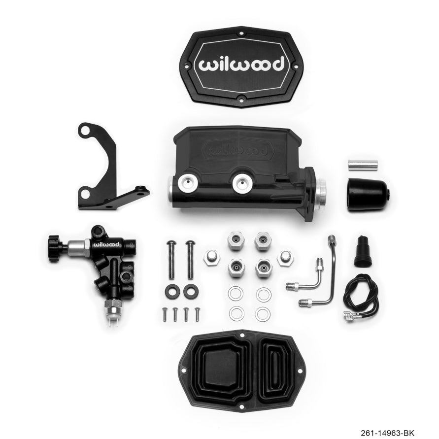 Wilwood Tandem Master Cylinder - 1" Bore - 1.100" Stroke - Integral Reservoir - Proportioning Valve - Black