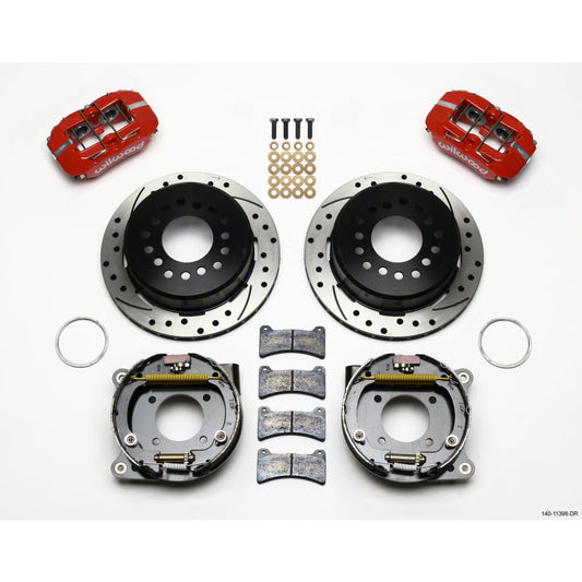 Wilwood Dynapro Low-Profile Rear Brake System - 4 Piston Caliper - 11.00 in Drilled/Slotted Rotor - Red - GM 12-Bolt
