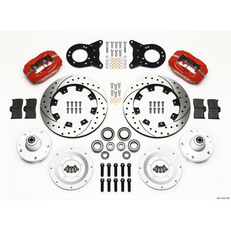 Wilwood Forged Dynalite Big Brake Front Brake Kit (Hub) - Red - 12.19" Drilled / Slotted Rotor - 1965-69 Mustang
