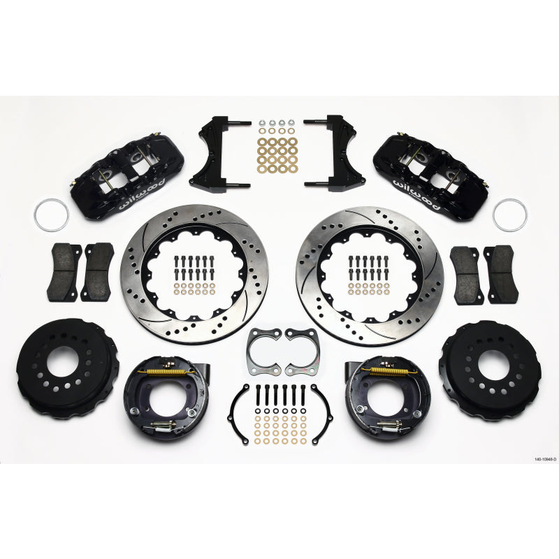 Wilwood AERO4 Big Brake Rear Brake System - 4 Piston Caliper - 14.000 in Drilled/Slotted Iron Rotor - Black - Big Ford