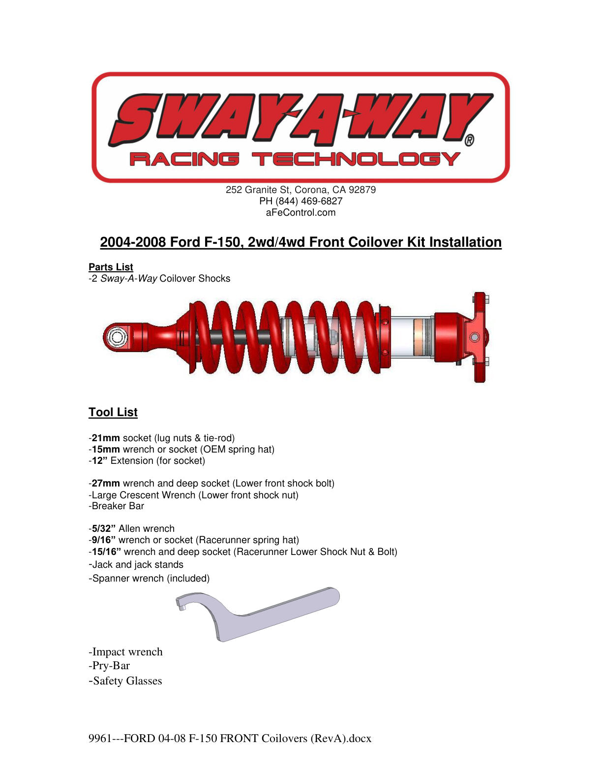 aFe Sway-A-Way 2.5in Front Coilover Kit | Ford F-150 04-08 2WD (301-5600-01)