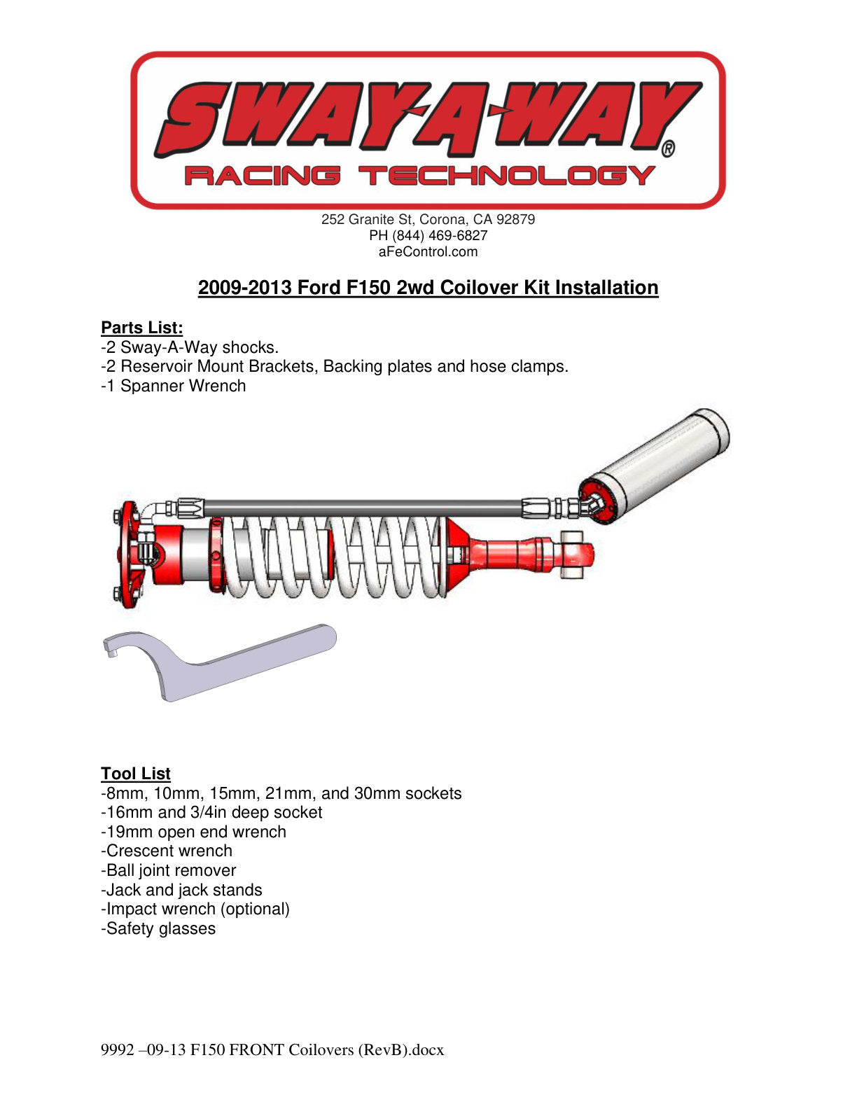 aFe Sway-A-Way 2.5in F&R Coilover Kit w/ Remote Reservoirs | Ford F-150 09-13 (301-5600-06)