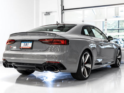 AWE Tuning Touring Edition Exhaust for Audi B9 RS 5 Coupe - Resonated for Performance Catalysts - Diamond Black RS-style Tips (3015-33112)
