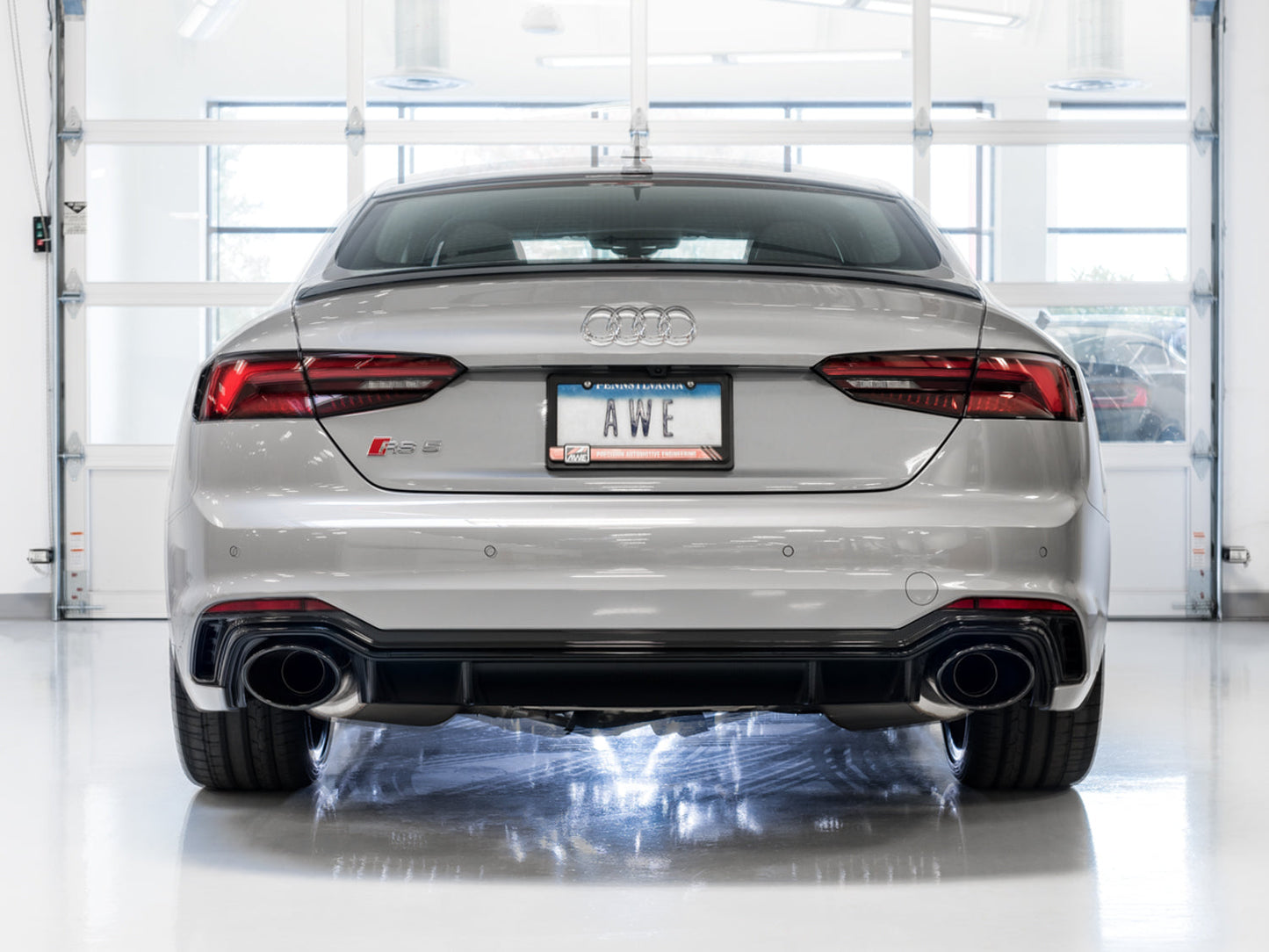 AWE Tuning Touring Edition Exhaust for Audi B9 RS 5 Coupe - Resonated for Performance Catalysts - Diamond Black RS-style Tips (3015-33112)