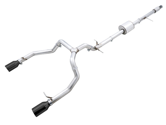 AWE Tuning 0FG Catback Split Rear Exit Exhaust for 4th Gen Silverado/Sierra 1500 5.3L (Flat Bumper) - Dual Diamond Black Tips (3015-33206)