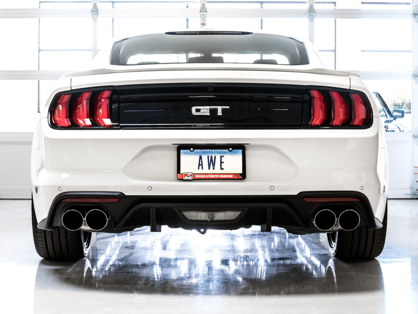 AWE Tuning Touring Edition Cat-back Exhaust for the 2018+ Mustang GT - Quad Chrome Silver Tips (3015-42102)