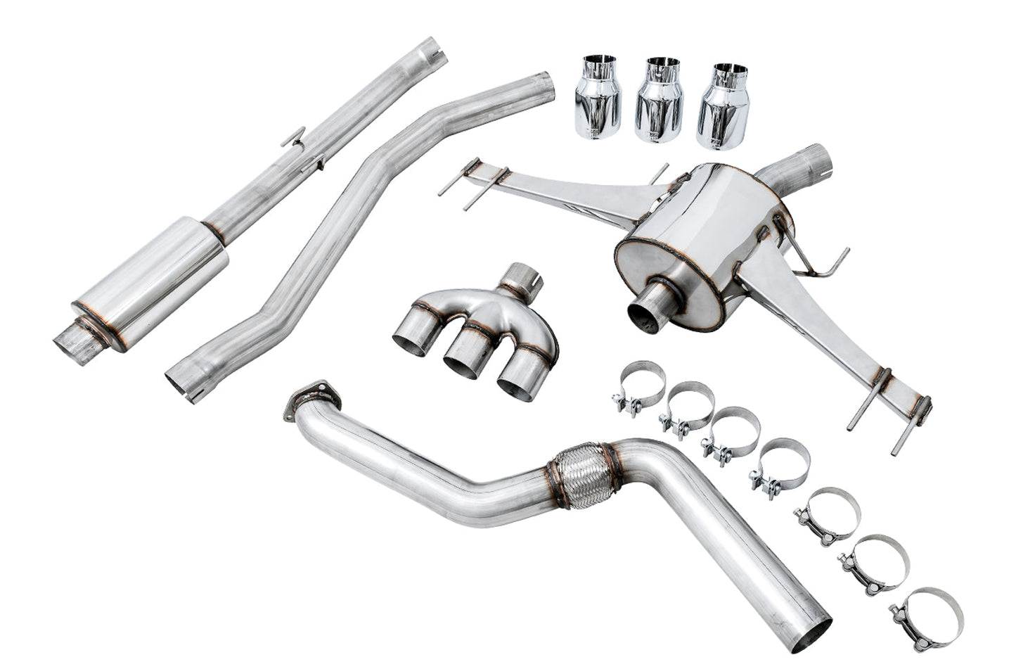 AWE Tuning Touring Edition Exhaust for FK8 Civic Type R (includes Front Pipe and DualPhase Mid Pipe) - Triple Chrome Silver Tips (3015-42666)