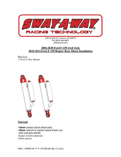 aFe 2.0in Rear Shock Kit w/ Piggyback Reservoir | Ford F-150 04-08 2WD (302-0052-01)