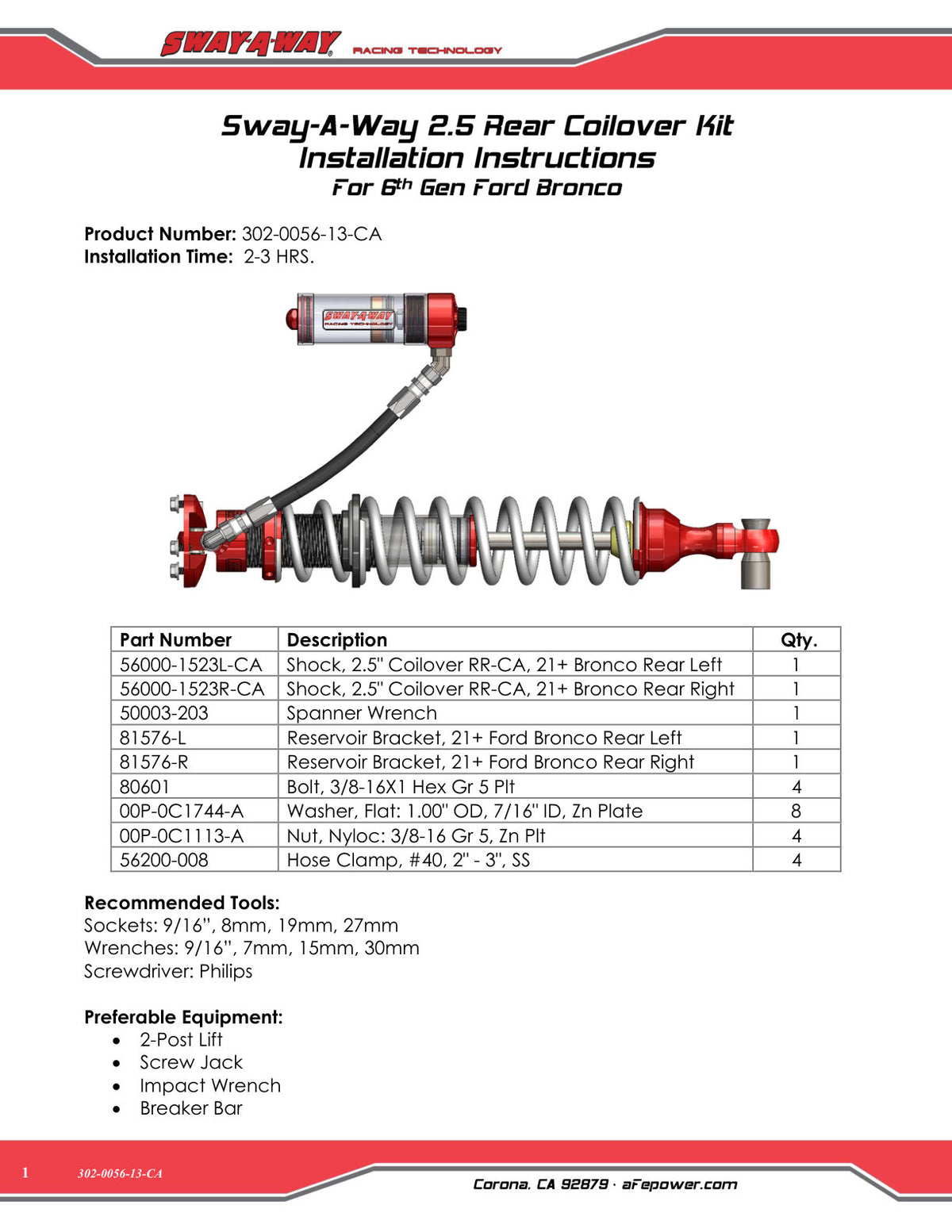 aFe Sway-A-Way 2.5 Rear Coilovers | Ford Bronco (21-26) (302-0056-13-CA)