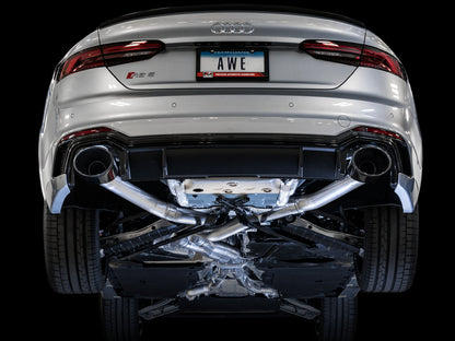 AWE Tuning Track Edition Exhaust for Audi B9 RS 5 Sportback - Resonated for Performance Catalysts - Diamond Black RS-style Tips (3015-33116)