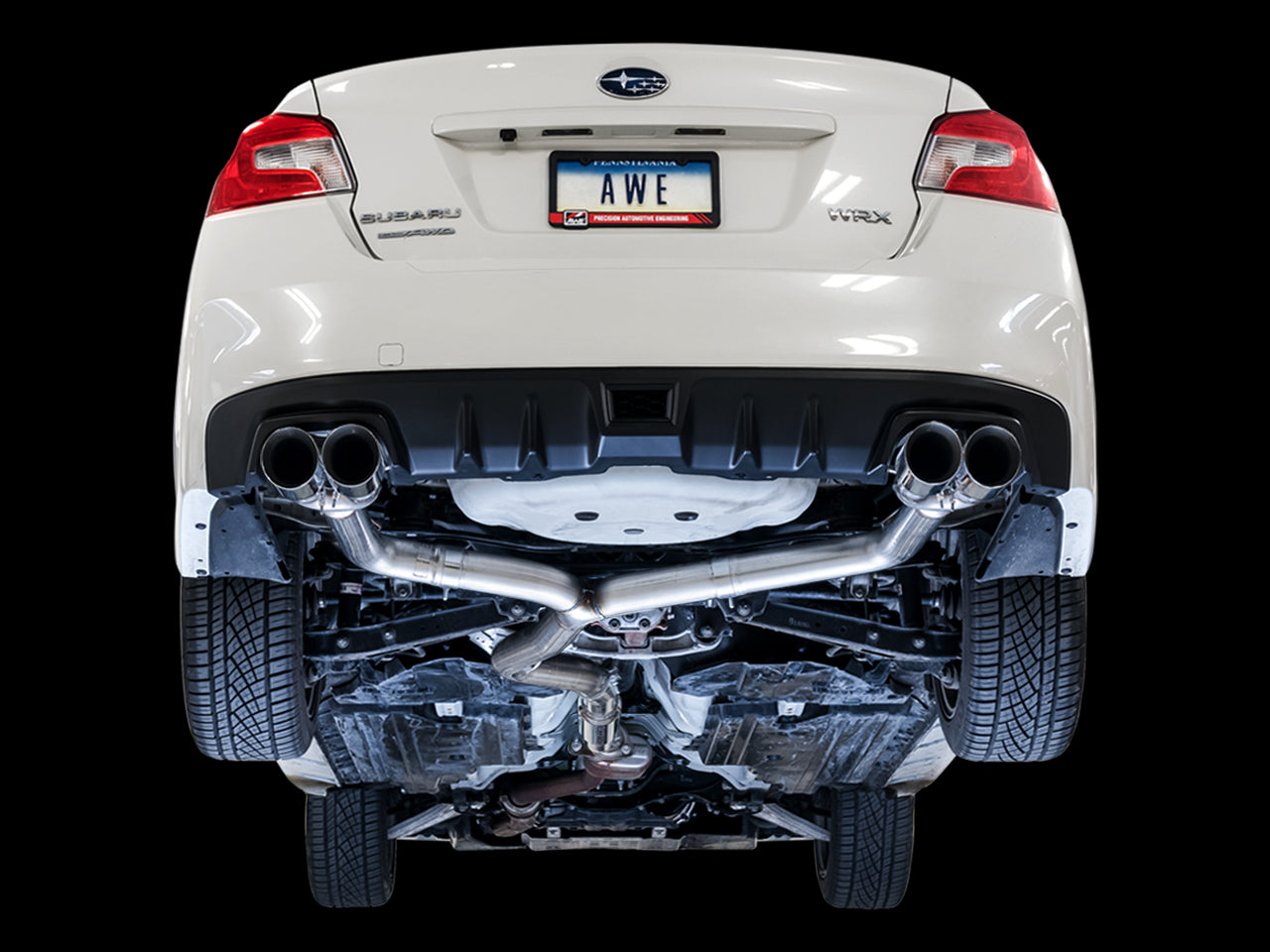AWE Tuning Track Edition Exhaust for VA / GV WRX / STI Sedan - Diamond Black Quad Tips (102mm) (3020-43066)