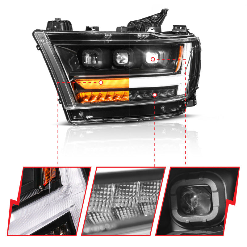 ANZO Full LED Proj Headlight DRL/SeqSig Black Driver Side | RAM 1500 (19-24) (111628A-L)