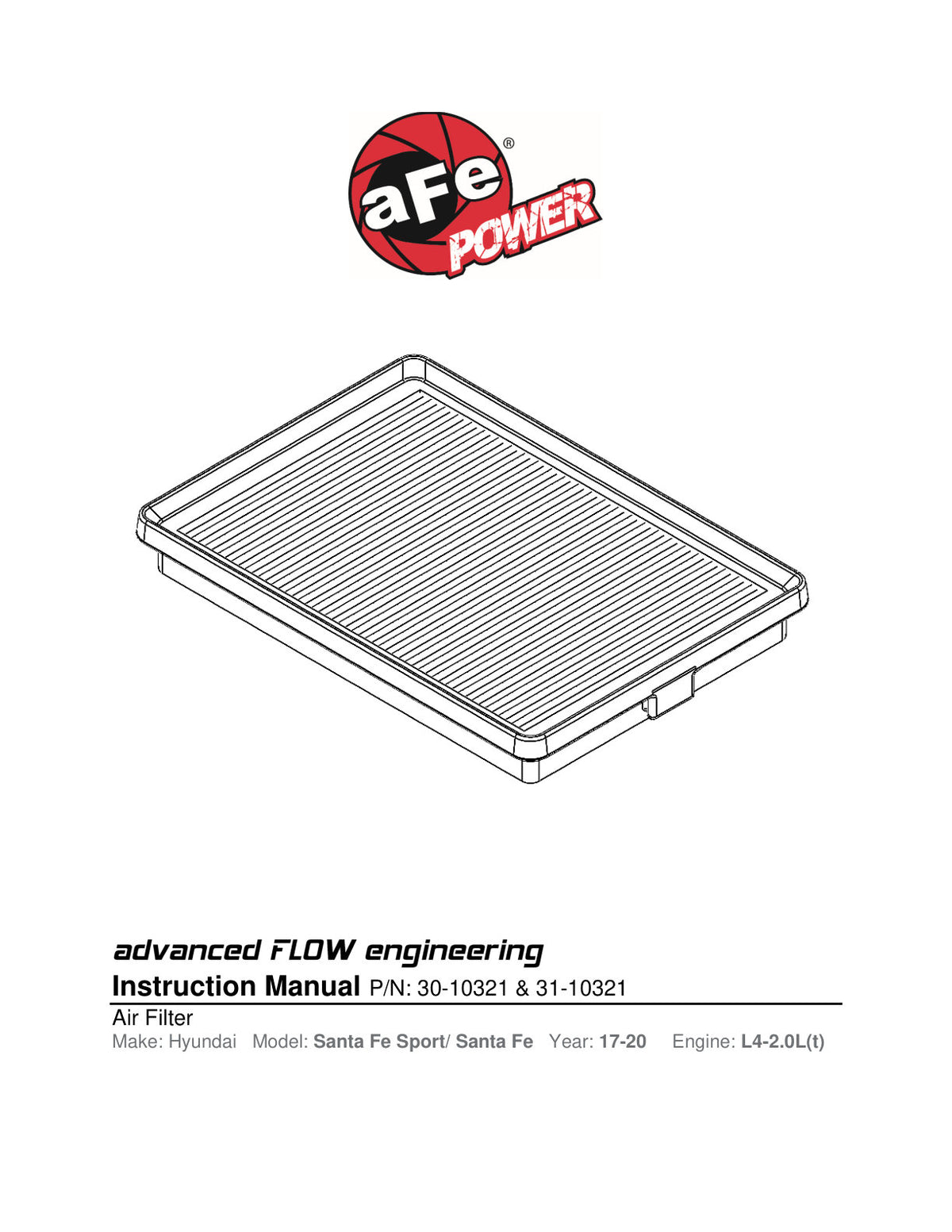 aFe Magnum FLOW OE Replacement Air Filter w/ Pro DRY S Media Hyundai Santa Fe 17-20
