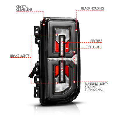 ANZO 21-25 Ford Bronco Full LED Tail Lights SeqSig Black (311490X)