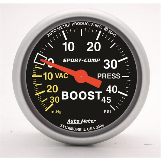 AutoMeter Sport-Comp 52mm 45 PSI Mechanical Boost Gauge (3308)